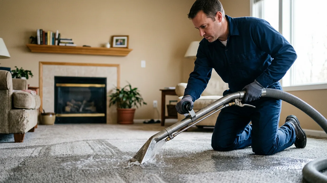 Water damage restoration technician working near Alma, IL